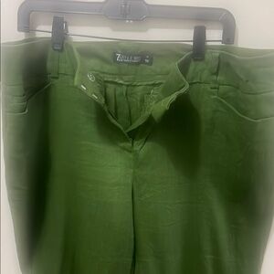 Green Linen Blend Pants